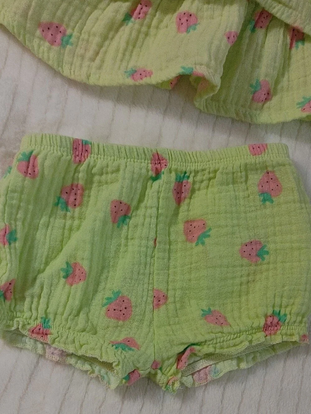 Koala Kids Lime Green Strawberry Print Ruffle Tank & Shorts Set